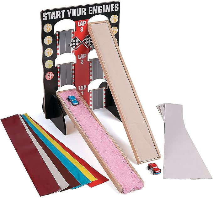 Fun Express STEM Motion & Friction Science Kit for Kids Age 5-12 | 21 Piece, Educational Learning Resources with Wooden Ramp, Physics Engineering Toys, For Classroom & Homeschool Experiments