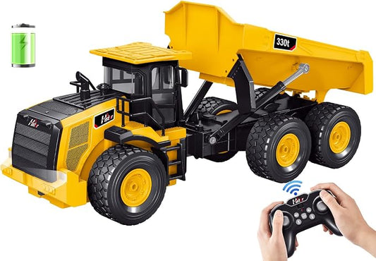 Mighty 9-Channel RC Dump Truck Toy | 1:18 Scale All-Terrain 6-Wheel Construction Vehicle with Lights & Sounds, 6 Wheels & 100-Min Battery, Remote Control Truck for Kids & Adults, Great STEM Gift 2026