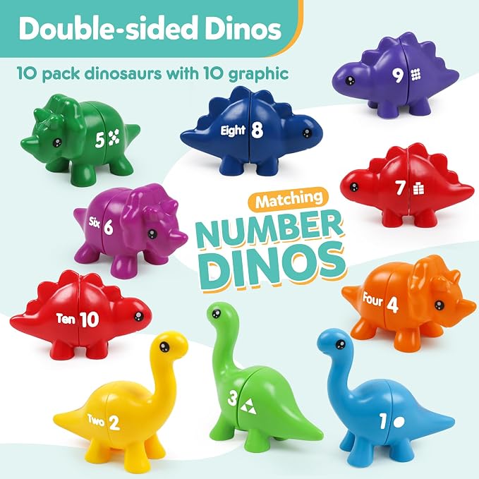 TSYAN Matching Number Counting Dinosaur Toys with Double-Sided 1 2 3 Number Preschool Learning Sensory Sorting Educational Fine Motor Toys Sets for Kids