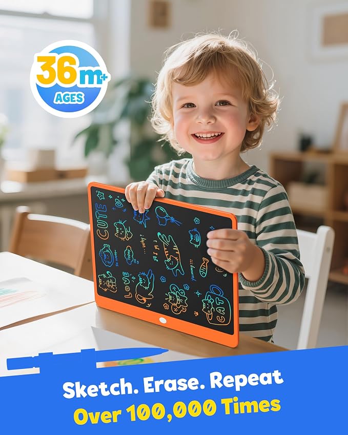 LCD Writing Tablet for Adults, Large Doodle Board, 16 Inch Colorful Drawing Tablet Writing Pad, Toddler Toys for 3 4 5 6 7 8 9 Year Old Girls Boys Teen, Birthday Gifts for Kids (Orange)