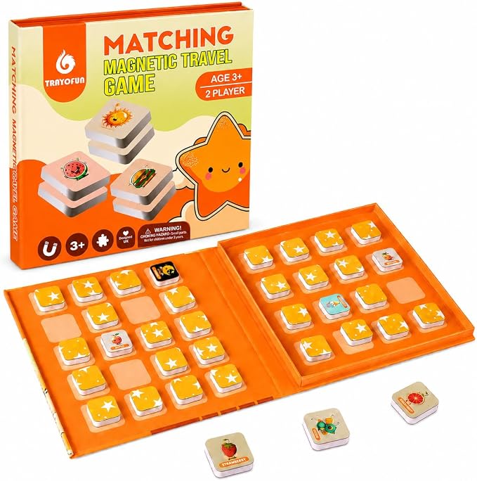 Travofun Magnetic Memory Matching Game | Travel Toys for Toddlers 3-5 | Book-style travel memory game with magnetic matching pieces builds focus and recall on car rides, flights, and quiet play.