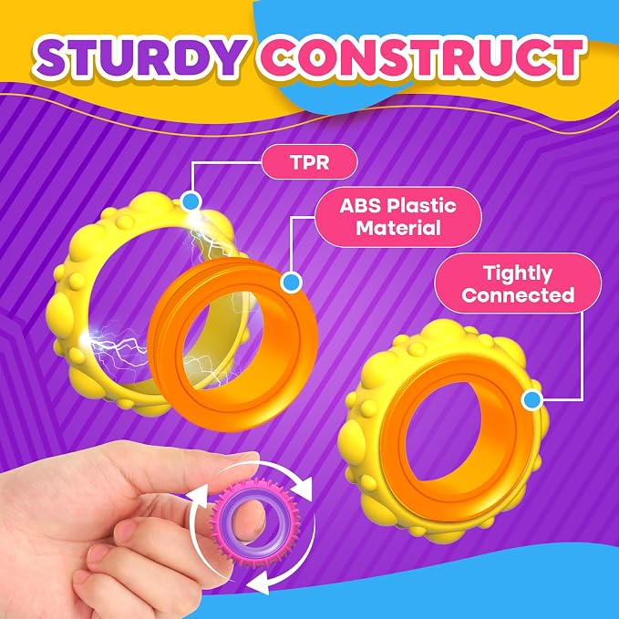 Fidget Toys Sensory Rings for Kids: 12 Pack Finger Spinner Rings - Texture Stress Toys for Kids Autism Calming - Fun Fidgets for Student Classroom Prize Stocking Stuffers