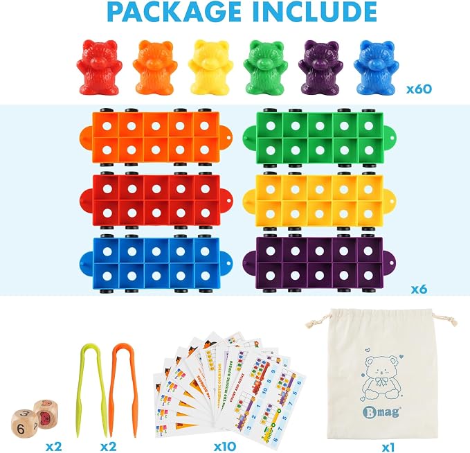 Bmag Counting Bears with Matching Trains, Preschool Learning Toys Color Recognition and Math Learning Games, STEM Educational Toy Gift for Kids Age 3 4 5 Year Old Boys Girls
