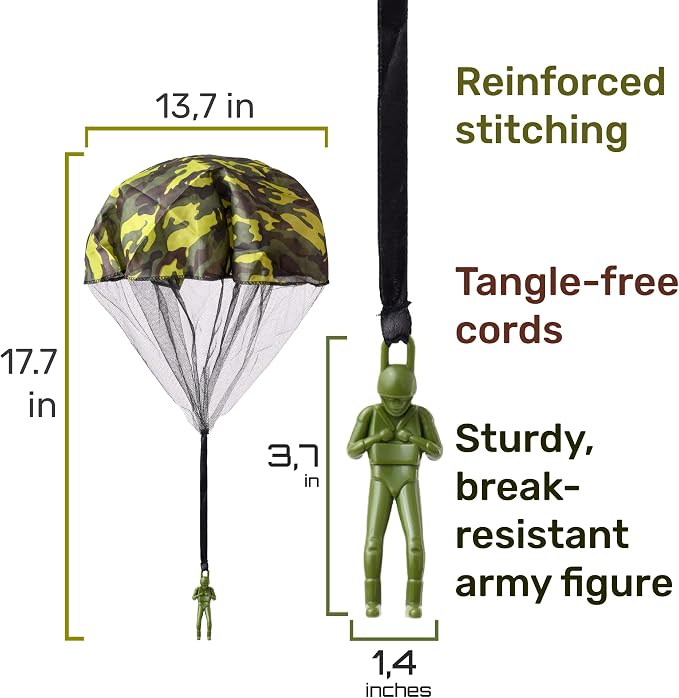 NUTTY TOYS Army Parachute Toys for Kids - Tangle Free Outdoor Flying Parachute Men, Best Small Outside Toys for 4 5 6 7 8 9 10 11 12 Year Old, Top Christmas Stocking Stuffers Idea 2026 Unique Boy Gift