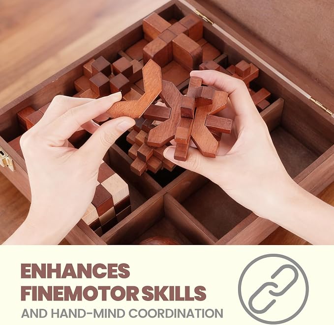 Mytothfy Wooden Brain Teaser Puzzles for Adults Teens, 3D Puzzle Game Toys | Brain Teaser Puzzles with Wooden Box, Unlock Interlocking Puzzle for Teens Adults, IQ Education Smart Toys, Party Favor