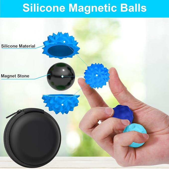 BUSOHA Silicone Magnetic Fidget Balls - 4 Pack Fidget Toys for Adult | Four Unique Textures Sensory Support,Quiet and Silent Stress Relief,Lightweight,Office,Travel,Autism,Anxiety,ADHD