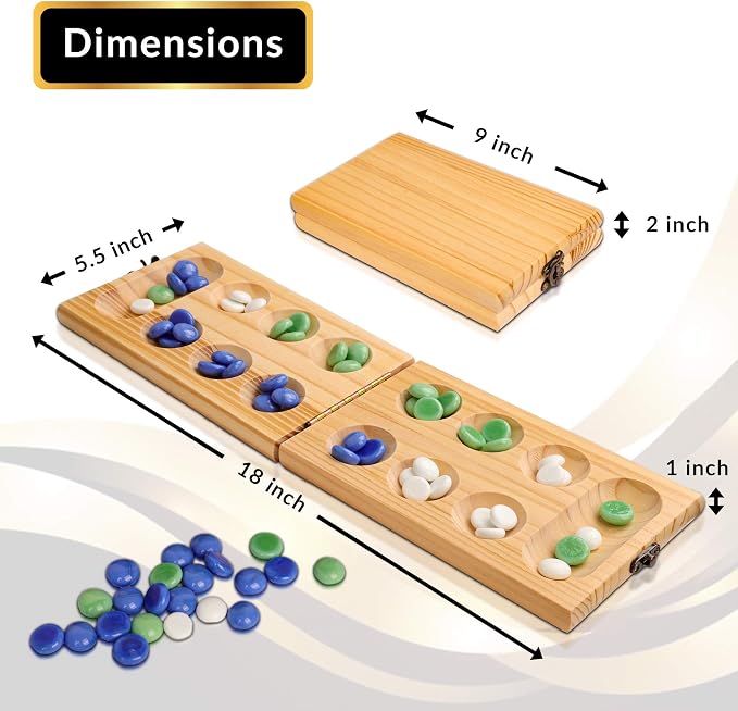 Hi Q Mancala Board Game, 2 Player Classic Strategy Table Games for Kids & Adults - Wooden Folding Board, 48 Marbles - Ages 6+