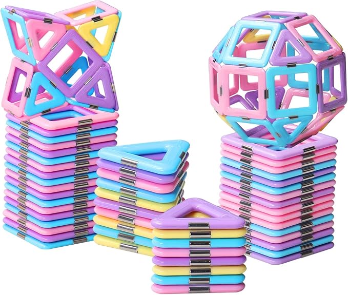 Tolnetr Magnetic Tiles Toys for 3 4 5 6 7 8+ Year Old Girls Boys Toddlers | Magnetic Blocks Building Macaron Castle Set for STEM Creativity Educational Toys for Kids Age 3-6 Christmas Birthday Gifts