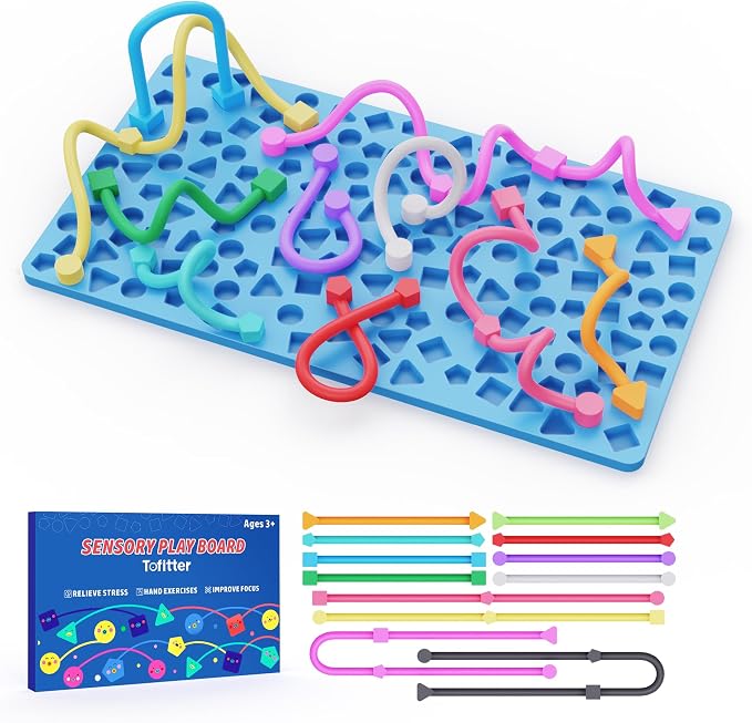 Sensory Activity Board,Fidget Toys for Kids & Adults with Shape Matching, Quiet Busy Board for Travel, Airplane, Car& Classroom, Calming Sensory Toy for Focus & Relaxation, Autism & ADHD Support（Blue)