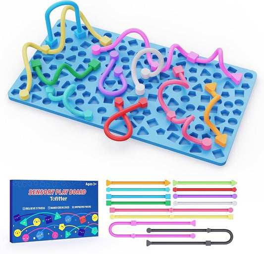 Sensory Activity Board,Fidget Toys for Kids & Adults with Shape Matching, Quiet Busy Board for Travel, Airplane, Car& Classroom, Calming Sensory Toy for Focus & Relaxation, Autism & ADHD Support（Blue)