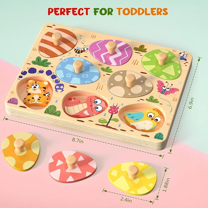 Zeoddler Wooden Puzzles for Toddlers, 8 Pcs Animal Matching Egg Puzzle, Montessori Toys for Boy Girl Easter Birthday Gifts, Preschool Learning Activities & Educational Toys for Boys, Girls