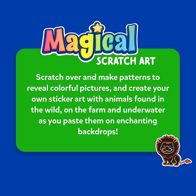 Skillmatics Magical Scratch Art Book – Animals, Paper Craft Kit, Travel Toy | DIY Craft Kits & Supplies, 30+ Scratch Stickers, Travel Toys, Screen-Free, Gift for Girls & Boys Ages 3, 4, 5, 6, 7, 8