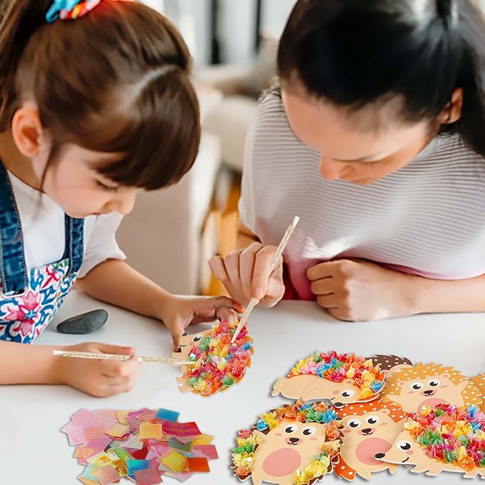 Fennoral 9 Pack Hedgehog Poke in Art Craft Kit for Kids | Make You Own Hedgehog Foam Stickers DIY Autumn Art and Craft for Boys Girls Art Activities Fall Thanksgiving Decoration