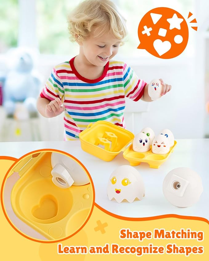 Matching Egg Toy 6 Pcs Develops Toddlers' Color & Shape Recognition Skills | Easter Basket Gift for Boys & Girls, Montessori Travel Toy for Kids 1-3, Fun Sorting Puzzle for Daily Early Education