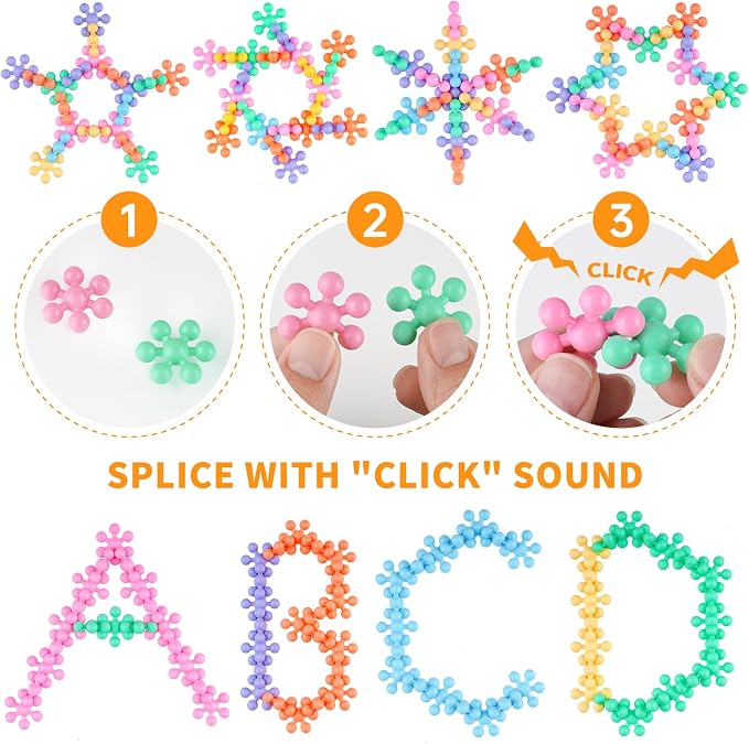 300PCS Building Blocks STEM Construction Toy, Macaron Colors | Interlocking Snowflake Discs in BPA-Free Plastic with Storage Case – Boosts Fine Motor Skills & Creative Play