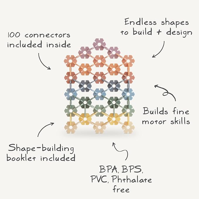 mushie HEX Connect Building Toy Set | 100 Pieces for Kids 5 Years+ | Preschool Educational and Toddler Montessori Toys