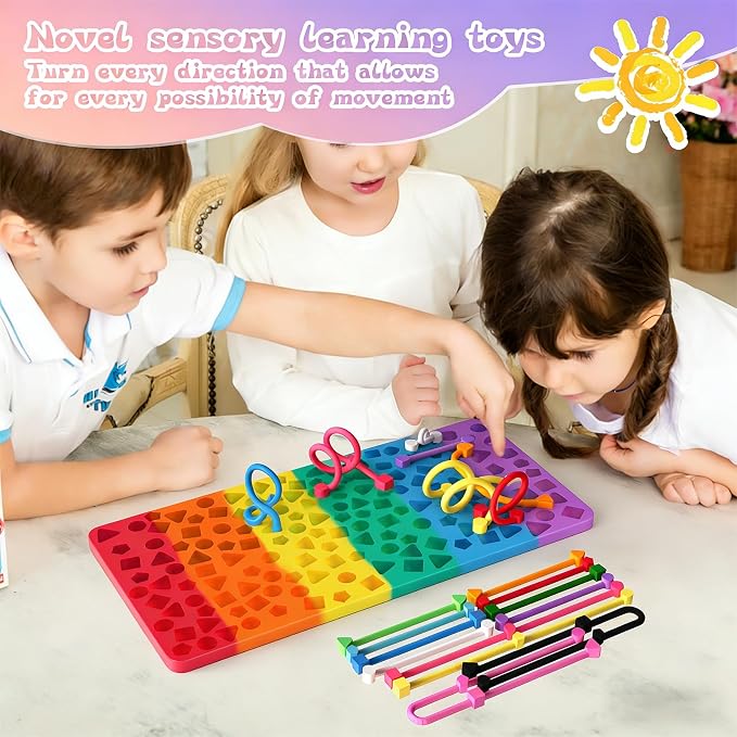 Sensory Activity Board, Silicone Fidget Toys for Calming and Stress | Autism Quiet for Adults, Toddler Sensory Toys for ADHD, Road Trip Essentials for Kids, Portable Travel Bag & 12Strings