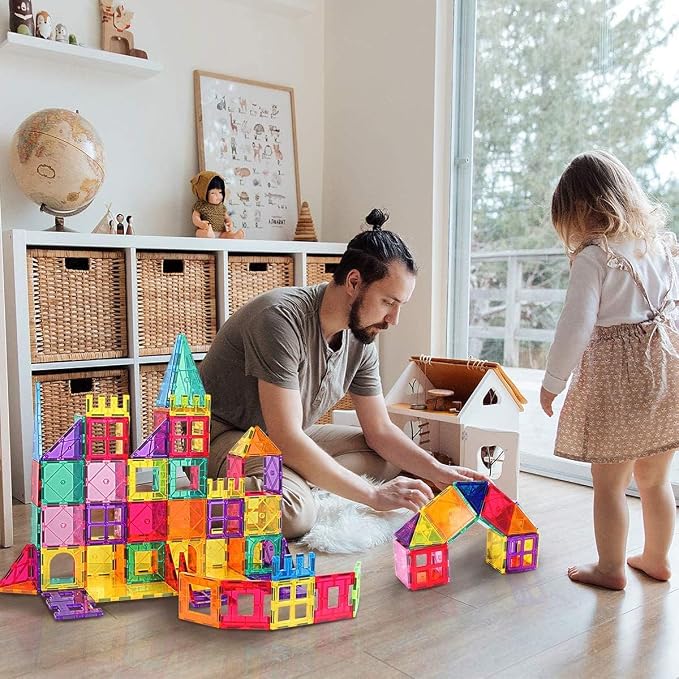 100pcs Magnetic Tiles for Kid Age 3+ Magnetic Blocks Toddlers Toys | Sensory Toy 4 5 6 7 Year Old Boys Girls, Educational Magnet Building Block Christmas Birthday Gift Toys for Kids Ages 4-8 3-5