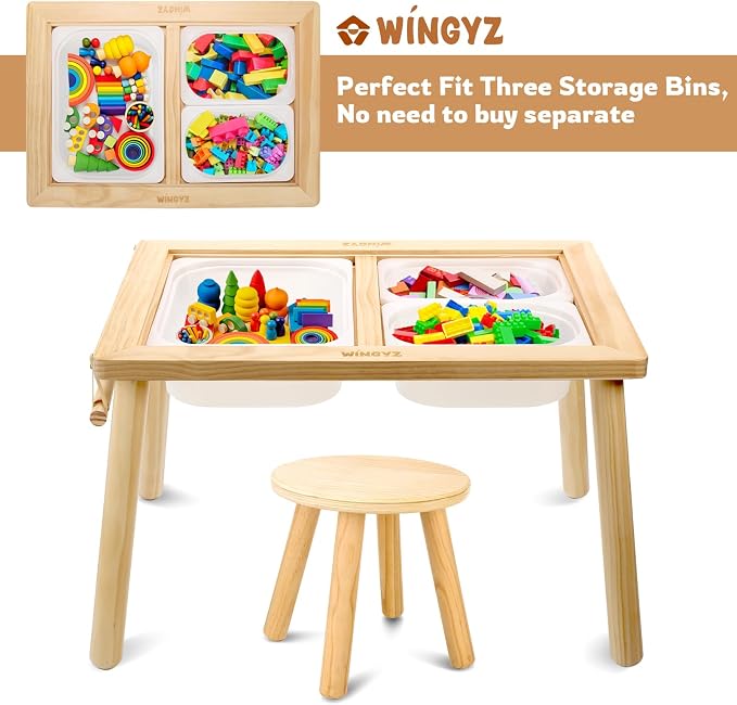 Sensory Table and 2 Chairs Set, Toddler Table with 3 Storage Bin FSC | Sand Water Table Graffiti Tabletop, Kids Art Table with Paper Holder, 7-in-1 Activity Table for Play Study Storage 1-8 Gifts