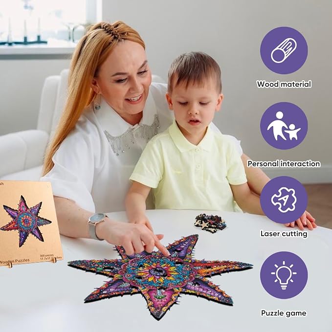 Qiuenisray Wooden Jigsaw Puzzles for Adult 500 Piece, Starfish Ocean Puzzle | Wood Jigsaw Puzzles, Wall Decor, FSC Certified Unique Shape Adult Puzzles Piece, Creative Gift for Family Games 20.3x20.3 in