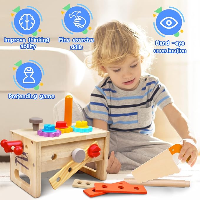 Mgtfbg Kids Tool Set - 29Pcs Wooden Toddler Tool Set with Tool Box | Montessori STEM Educational Construction Preschool Learning Activities Toy for 2 3 4 5 6 Year Old Boys Girls Birthday Gift