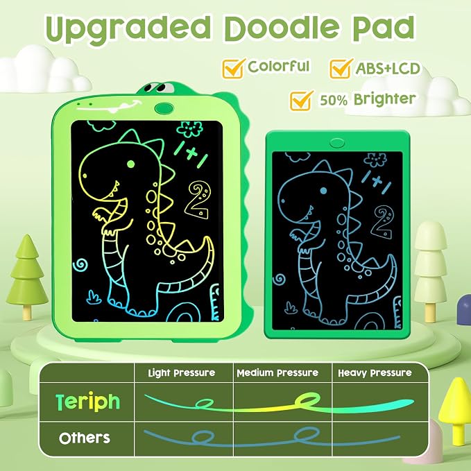 Teriph LCD Writing Tablet for Kids, Colorful Toddlers Toys Drawing Board, Educational Kid Toys, Doodle Pad Dinosaur Toy for 3 4 5 6 7 8 Year Old Boys Girls Birthday Party Xmas,8.5inch & Green