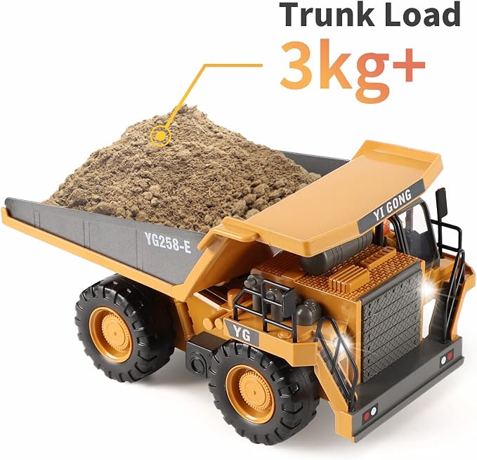 DDAI Remote Control Construction Dump Truck Toy - RC Dump Truck Toys- Construction Toys Vehicle- RC Truck Toys for 8 9 10 11 12 Year Old Boys and up- Toy Trucks