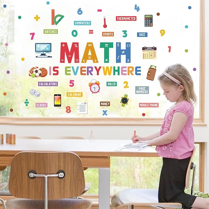 LHIUEM Math Learning Peel and Stick Wall Decals 33”X24” Educational Classroom Wall Stickers Colorful Math Symbols Wall Decals Removable Self Adhesive Renter Friendly Mural for Elementary Classroom