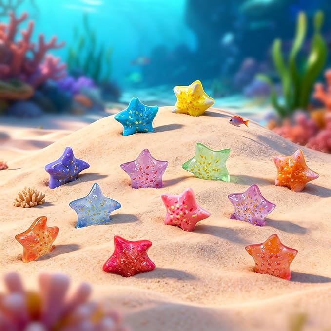 60Pcs Mini Resin Starfish Figurines Tiny Sea Shell Star Figure for Crafts | Bulk Star Fish Shells Aquarium Decorations, Glow in the Dark, 12 Styles 5 Pieces Each, estrellas de mar para decoración