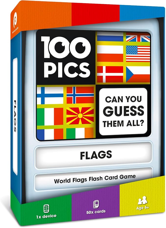 Flags of The World Travel Game - Learn 100 Country Flags | Flash Cards with Slide Reveal Case | Geography Card Game, Gift, Stocking Stuffer | for Kids and Adults | Ages 6+