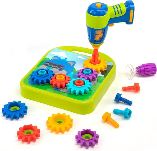 Educational Insights Design & Drill Gears Workshop - Kids Drill Set for Toddlers 3-5, Take Apart STEM Construction Toys for Kids, Toy Tool Set with Working Power Tools, Creative Engineering Sets