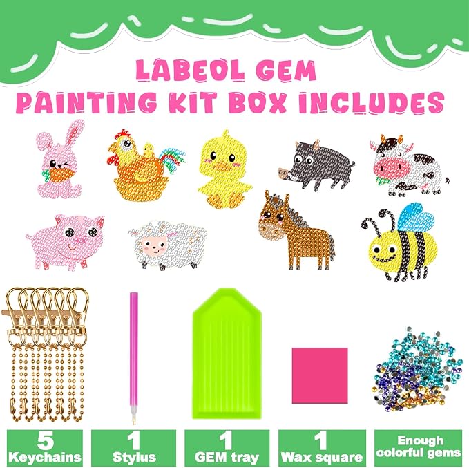 Labeol Arts and Crafts for Kids - Creat Your Own GEM Keychains-5D Diamond Painting by Numbers GEM Kits for Kids Girls Toddler Age 6-7 6-8 10-12