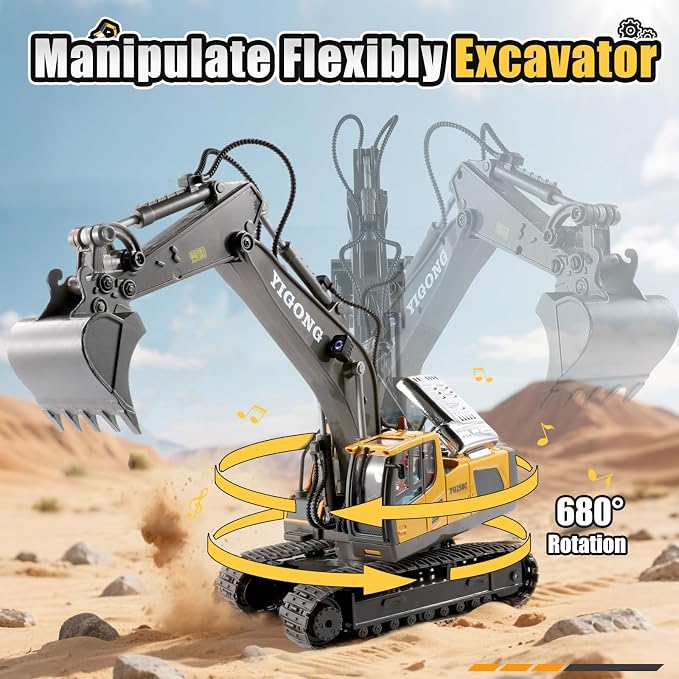 LUDILO Remote Control Excavator Toys for 6 Year Old Boys Birthday Gifts | 11CH 2.4GHz Cars RC Excavator/Construction Toys Digger Truck/Metal Shovel Sound Light/Kids Boys Toys Age 6-8 Years Old Gifts