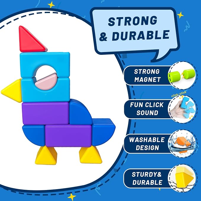 Pairez Toys Large Magnetic Building Blocks for Kids, 22pcs Magnet Toys | Toddlers Magnet Blocks in 8 Shapes & 8 Colors, 1.65in Large Building Set, Preschool Learning Toy for Boys & Girls Ages 3+