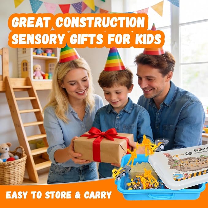 Construction Sensory Sand Kit for Kids 3-8, Sand Bin Sensory Toys | Non-toxic Magic Sand & Construction Tools, STEM Montessori Sensory Toys for Kids, Christmas & Birthday Gifts for Boys Girls