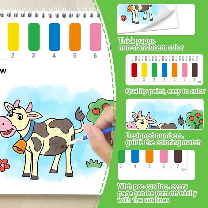 SOCOLER Paint with Water Coloring Books for Toddlers,Farm Theme Mess Free Watercolor Painting Papers for Kids Water Color Paint Kit Art Craft Birthday Gift for Ages 1-3, 4-8