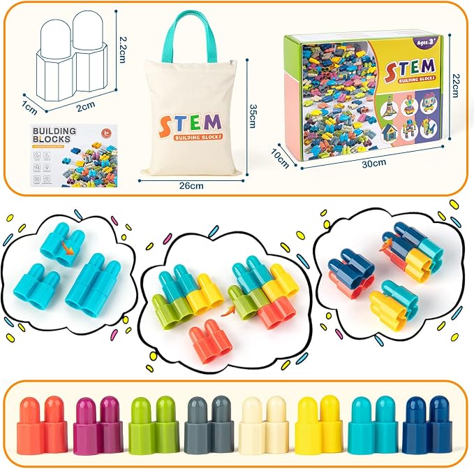 Tigerhu 1120pcs Building Blocks Set,Educational STEM Building Toy | Construction Block Toys Set Learning Playset Kit for Boys Girls, Child Brain Development Preschool Kindergarten Toy Age 3+
