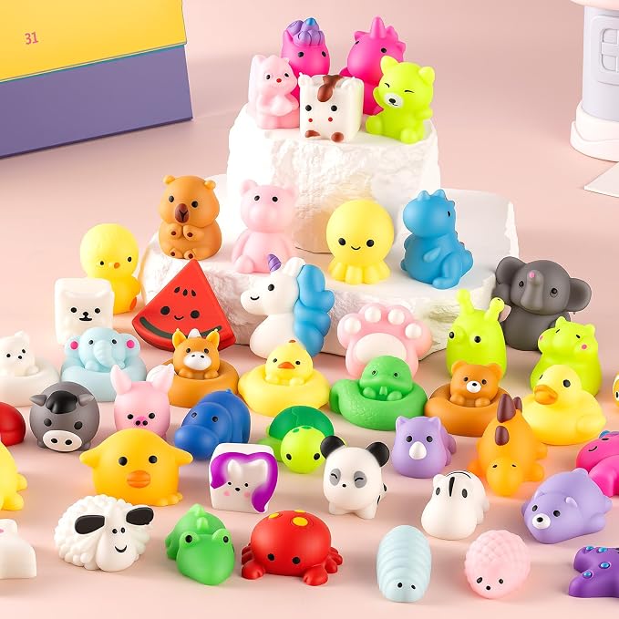 100 Pack Bulk Squishy Toys, Mochi Squishy Animals for Kids, Kawaii Slow Rising Squishies, Sensory Fidget Toys for Kids, Party Favors, Classroom Prizes, Goodie Bag Fillers, Treasure Box Prizes