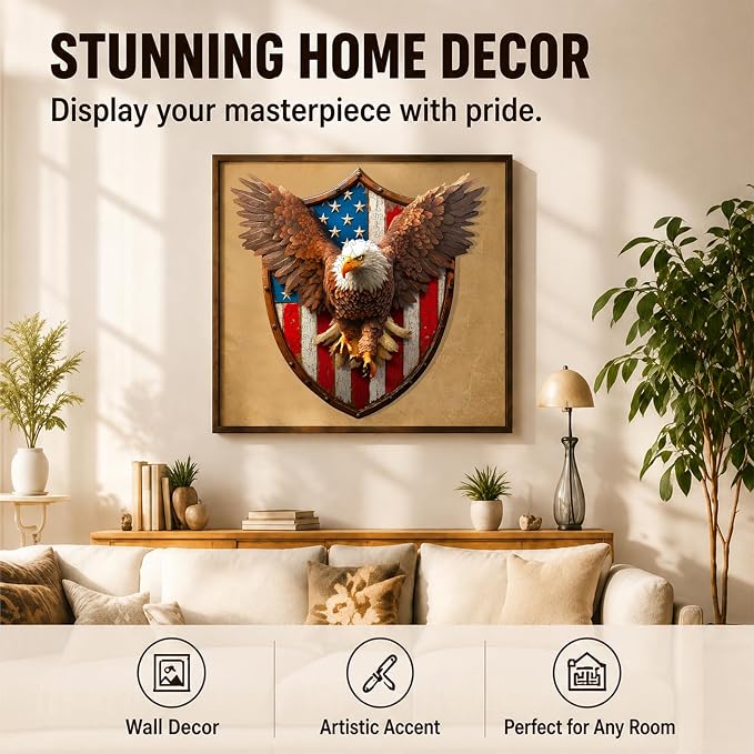 USA 250th Anniversary Wooden Puzzle for Adults, 200pcs American Eagle Puzzle Wooden Jigsaw Puzzle for Adults, Irregular Unique Shaped Wood Puzzle, Challenging Puzzle Gifts for Men & Veterans