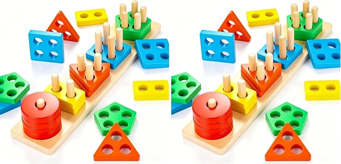 3 otters Wooden Sensory Toys for Toddlers Montessori Stacking and Sorting Learning Toy Activities Puzzles 20 PCS Medium (Pack of 2)