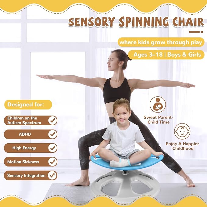 Zhenx Spinning Chair for Autistic Kids with Handles - Autism Sensory Toy | 220LBS Capacity Sensory Swivel Seat for ADHD Kids, Autism Sensory Products, Calming Gift Improve Focus & Body Balanc (Blue)