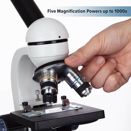AmScope M150C-PS25 Series Portable Monocular Compound Microscope - 1000X | 40X-1000X Magnification Range Compound Biological Microscope LED Ring Light