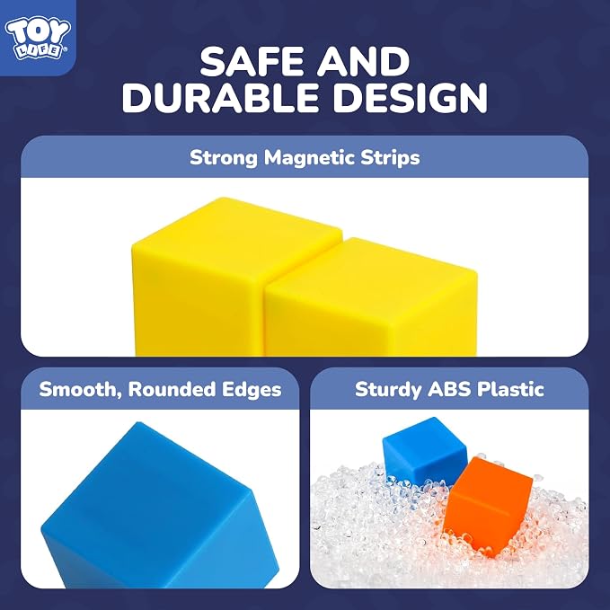 TOY Life Primary Magnetic Blocks, 64-Piece STEM Set, Ages 3-8 | bright ABS cubes, storage bag and idea guide, strong connections, creative play