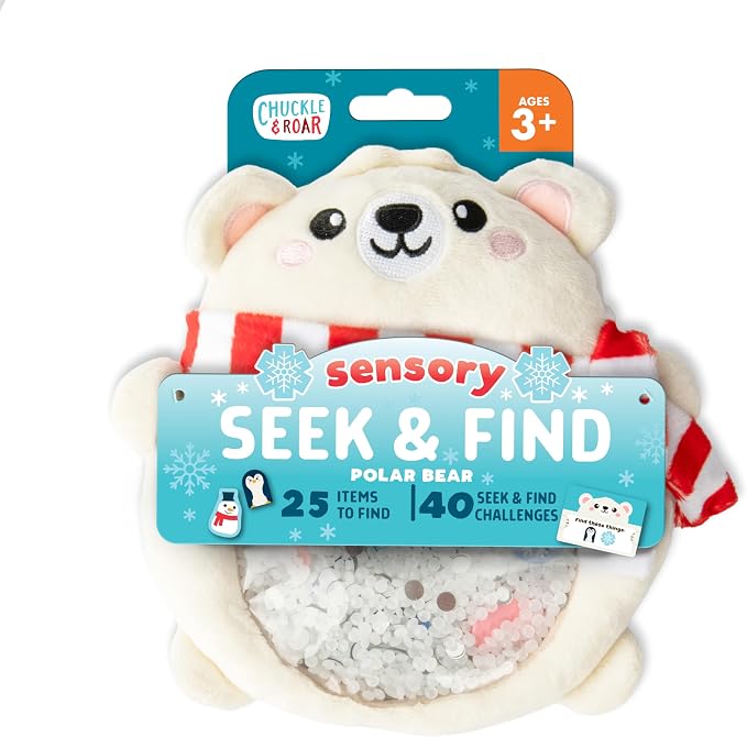 Chuckle & Roar Sensory Seek & Find Scavenger Hunt Plush Polar Bear | Game for Ages 3 and Up - Great On The Go Learning Toy for Toddlers