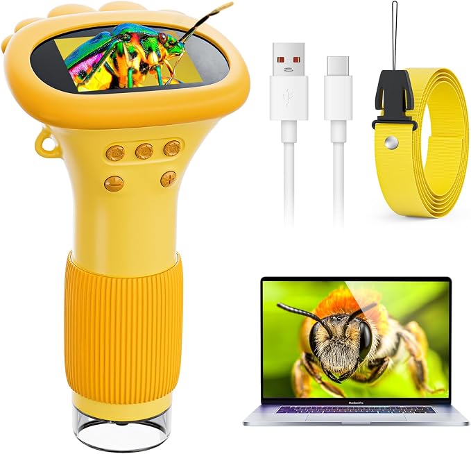 Microscope for Kids, Ahalfcit 1000X Handheld Digital Microscope with 2” HD IPS Screen, Portable Mini Camera for Exploring Nature, Science Educational Toy, Birthday Gift for 3-12 Years Old Boys Girls