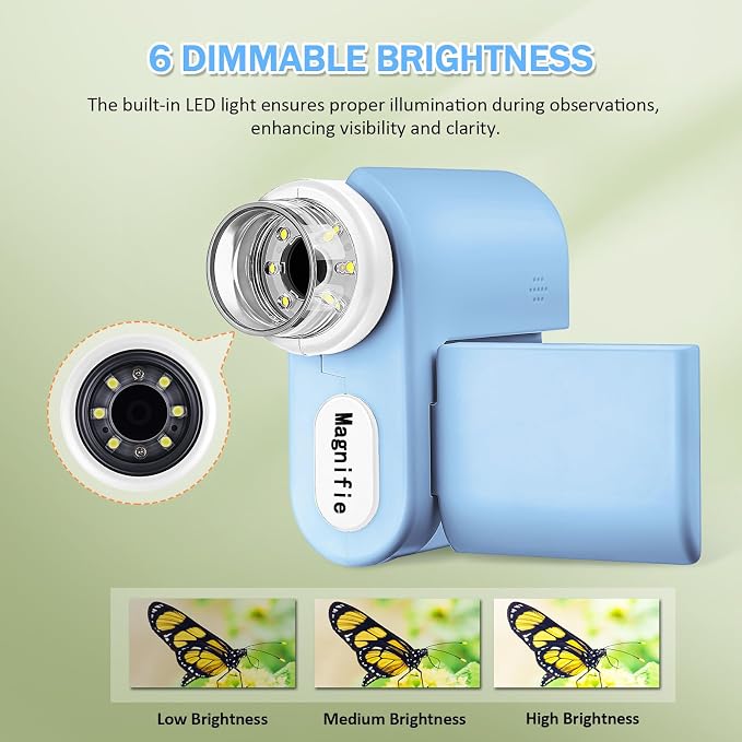 1000X Microscope for Kids 8-12, 4K HD Screen with 6 LED Lights, Portable Microscope for Outdoor STEM Learning, Rechargeable Science Kit, Birthday Easter Gifts for Kids