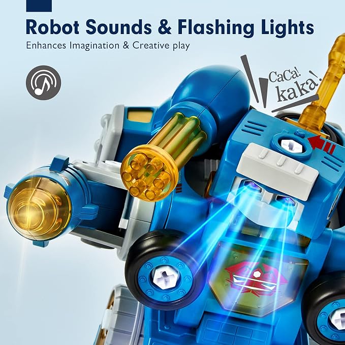 hahaland Toys for 5 Year Old Boy Birthday Gift, Stem Toys 6 Year Old Boys | 5 in 1 Take Apart Trucks Transform to Robot Toy Building Sets for Kids 5-7, Educational Creative Vehicle Drill Screw Playsets