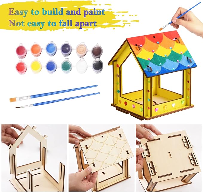 Kids Arts and Crafts for Outdoor,2 Pack Bird Feeder Wind Chime Kits for Children to Build and Paint, DIY Unfinished Wood STEM Painting Activities Crafts Toys for Boys Girls Ages 3-5 4-8 8-12 6-8