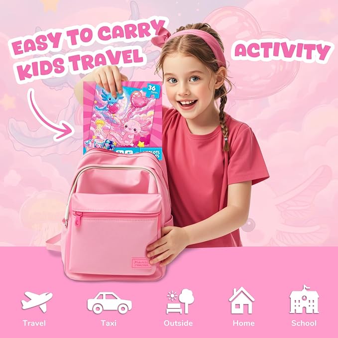 Homicozy Magnetic Puzzles for Toddler Kids 3-8, Axolotl Travel Toys | 36-Pieces Magnetic Puzzles for Girls Ages 3-5 4-6, Car Airplane Road Trip Activities, Quiet Screen-Free Game, Birthday Gifts
