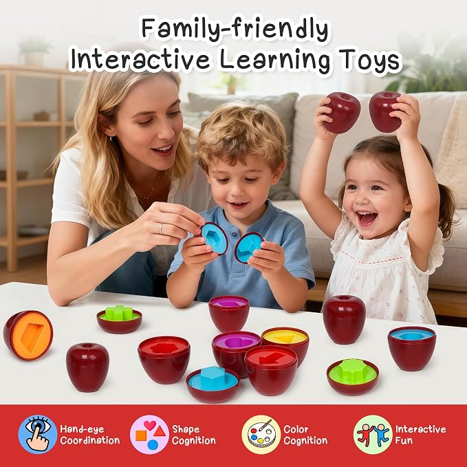 Apple Toys,Montessori Geometric Shape Sorter Toys for Toddlers 18-24Months,Early Educational Learning Color Sorting & Fine Motor Matching Games,Easter Basket Stuffers Gifts for Boys Girls